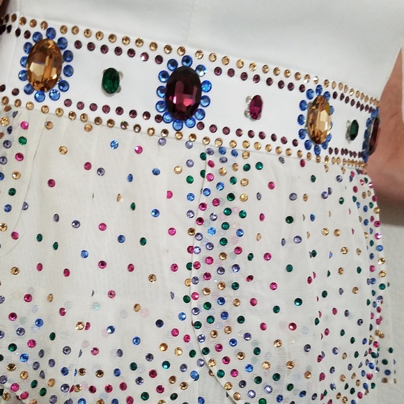 PAGEANT OUTFIT Rhinestone covered white petal design top and pants showgirl Sm - Picture 8 of 8